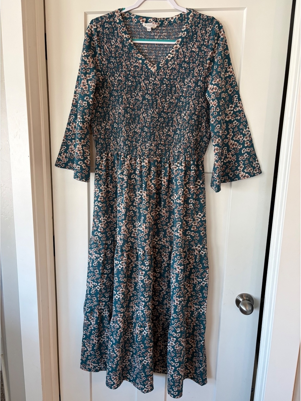 Sweet Salt Teal Floral Smocked Midi Dress β Size 14/16